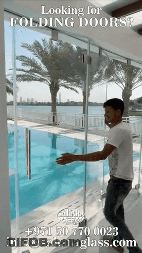 High Tech Glass Sliding Door Pool Side GIF