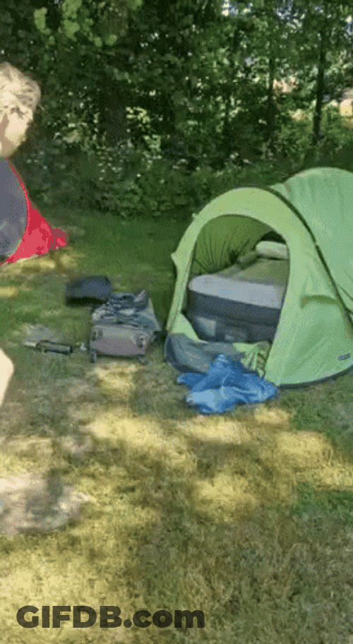 Hilarious Diving In Camping Tent GIF