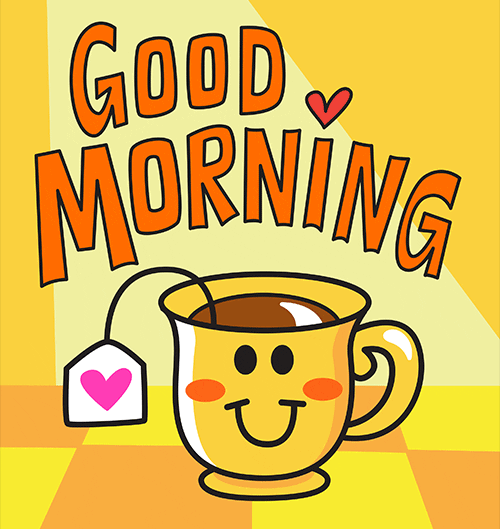 Hilarious Good Morning Coffee Cup Winking GIF