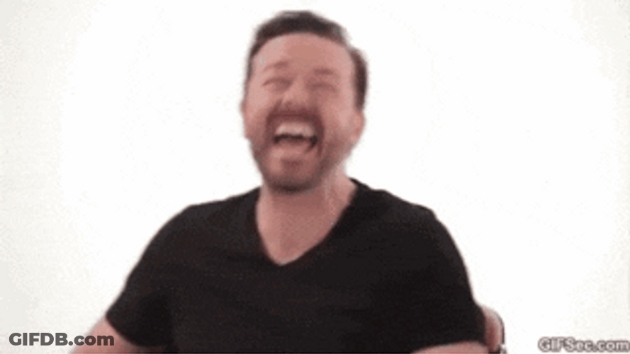 Hilarious Laughing Ricky Gervais GIF