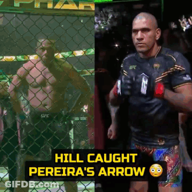 Hill Caught Pereira's Arrow In UFC Cage GIF