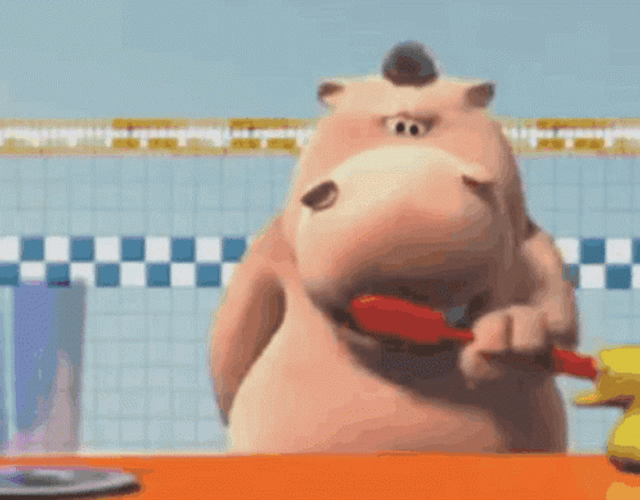 Hippo Brush His Teeth In The Morning GIF