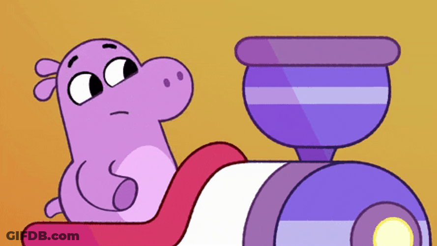 Hippo Driving Train And Shocked Gulp GIF