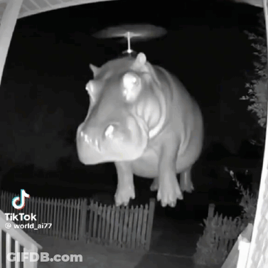Hippopotamus Statue With Helicopter On Head GIF
