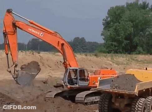 Hitachi Excavator Digging Hole GIF