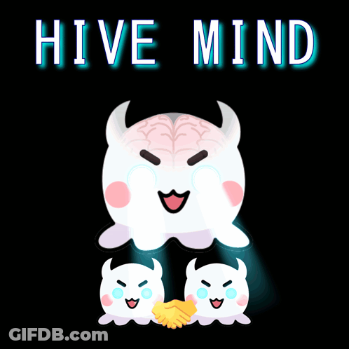 Hive Mind Poster With Two Ghosts Shaking Hands GIF