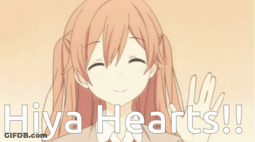 Hiya Hearts Written On A Picture Of A Girl With Pigtails GIF