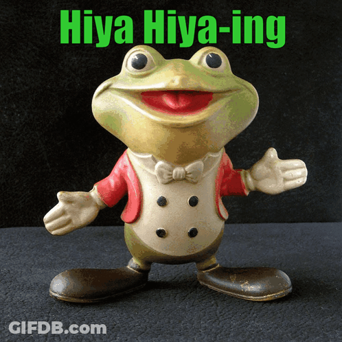 Hiya Hiya-Ing Is Written Above A Frog GIF