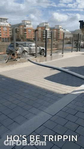 Ho 'S Be Trippin Is Written On A Brick Sidewalk GIF