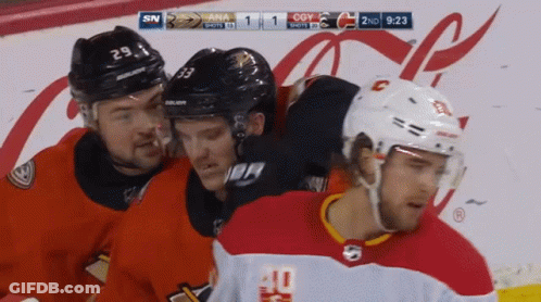 Hockey Game Between Ana And Cgy Teams GIF