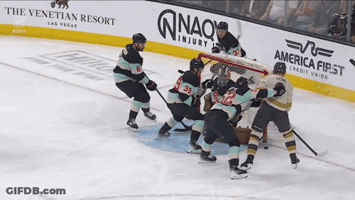 Hockey Game In Front Of America First Credit Union Banner GIF