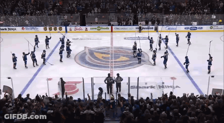 Hockey Game In Front Of Crowd With Shark Ninja Ads GIF