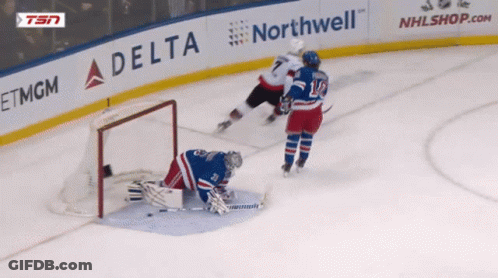 Hockey Game In Front Of Delta And Northwell Ad GIF