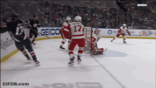 Hockey Game In Front Of Geico Banner GIF