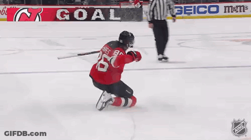 Hockey Game In Front Of Goal Sign GIF