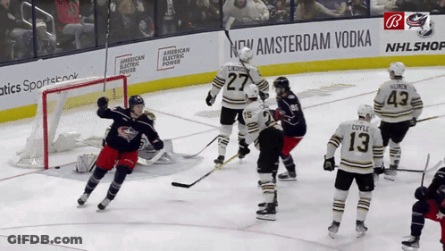 Hockey Game In Front Of New Amsterdam Vodka Banner GIF