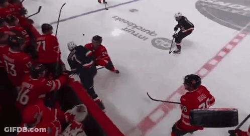 Hockey Game In Front Of QuickBooks Advertisement GIF
