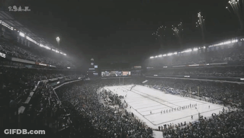 Hockey Game In Stadium With Fireworks GIF