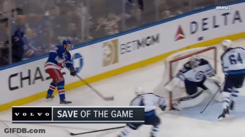 Hockey Game Screen Saying Save Of The Game GIF