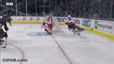 Hockey Game With Enterprise And Geico Ads On Ice GIF