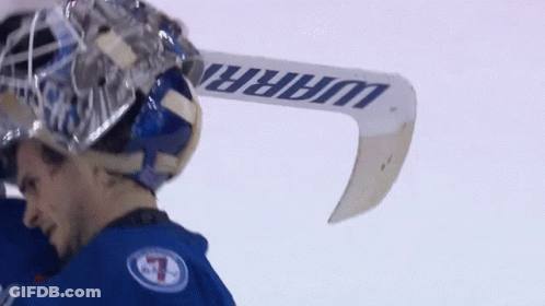 Hockey Goalie Holding Warrior Stick GIF