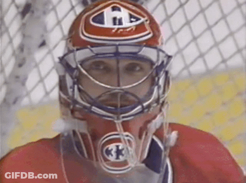 Hockey Goalie In Red White Helmet With Letter H GIF