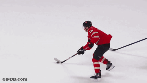 Hockey Goalie Kneeling In Front Of Bauer Net GIF