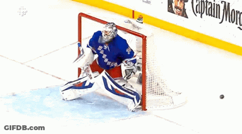 Hockey Goalie Kneeling In Front Of Coors Light Sign GIF