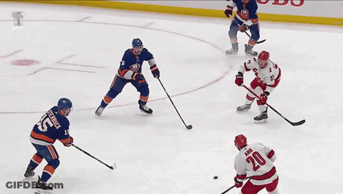 Hockey Goalie Kneeling On Ice In Front Of Northwell Banner GIF