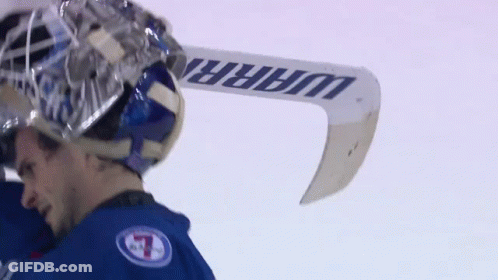 Hockey Goalie Wearing Helmet With Warr GIF