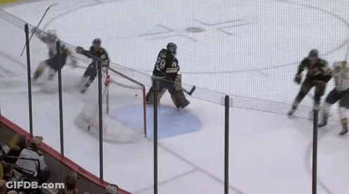 Hockey Goalie Wearing Number 28 GIF