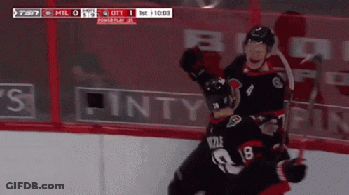 Hockey Player 18 Celebrating With Teammate GIF
