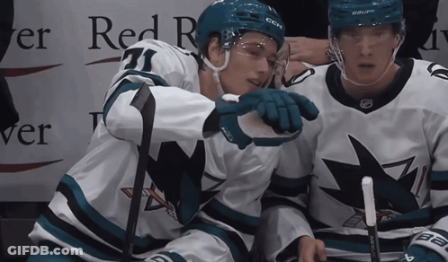 Hockey Player 71 Talking To Another Player GIF