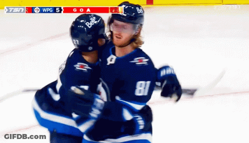 Hockey Player #81 Hugging Another Player GIF