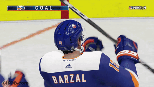 Hockey Player Barzal Celebrating Goal GIF