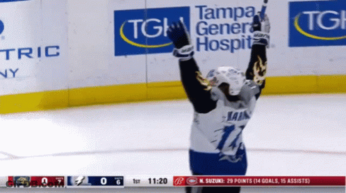 Hockey Player Celebrating In Front Of Tampa General Hospital GIF