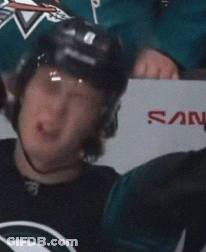 Hockey Player Crying In Front Of San Jose Sign GIF