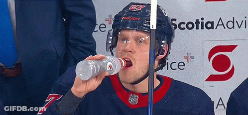 Hockey Player Drinking Water From Gatorade Bottle GIF
