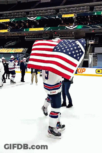 Hockey Player Holding American Flag GIF