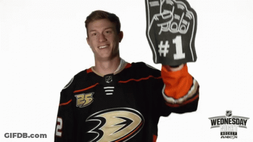 Hockey Player Holding Foam Hand GIF