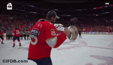 Hockey Player Holding Trophy With Mor On Jersey GIF