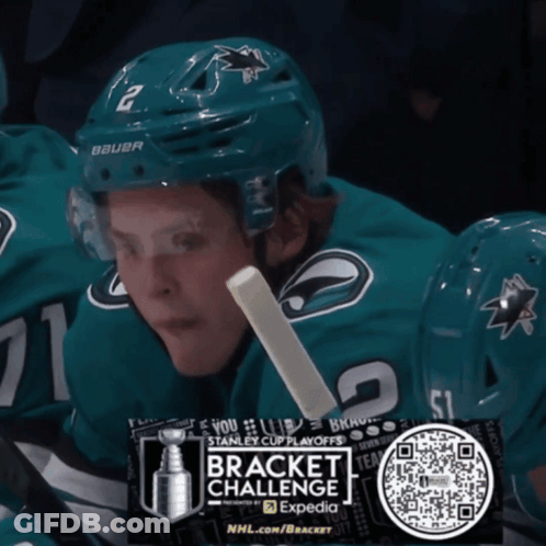 Hockey Player In Bauer Helmet Holding Stick GIF