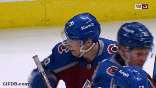 Hockey Player In Blue Helmet Saying Kiewit GIF