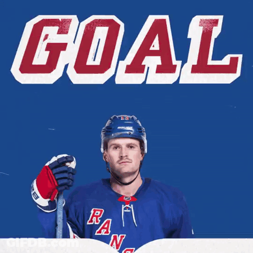 Hockey Player In Blue Jersey Holding Stick GIF