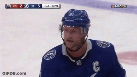 Hockey Player In Blue Jersey With Letter C GIF