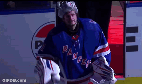 Hockey Player In Blue Rangers Jersey On Ice GIF