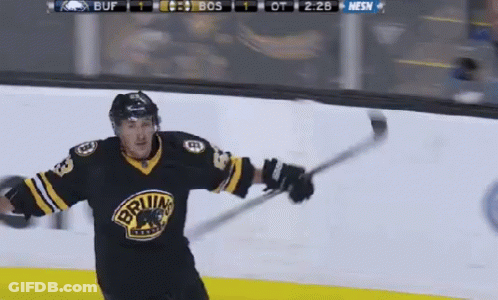 Hockey Player In Bruins Jersey Holding Stick GIF