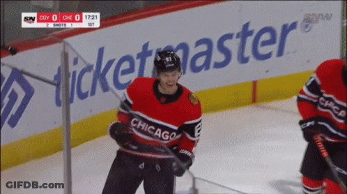 Hockey Player In Chicago Jersey On Ice GIF