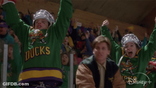 Hockey Player In Ducks Jersey Cheering GIF
