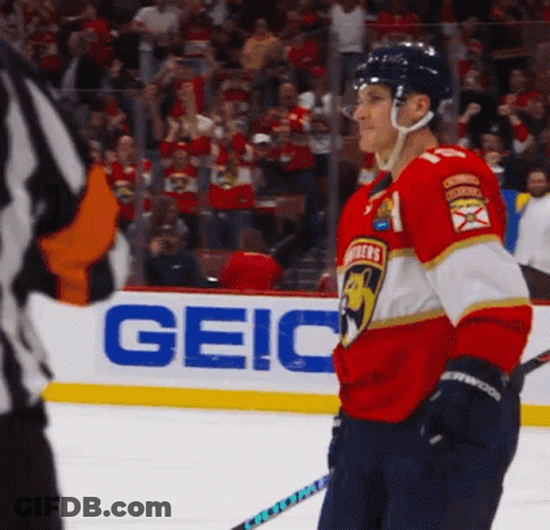 Hockey Player In Front Of Geico Banner GIF